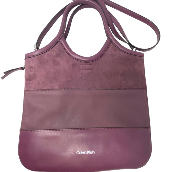 CALVIN KLEIN Gabrianna Expande Plum Expandable Slim Tote Crossbody MSRP $158 - Picture 1 of 12